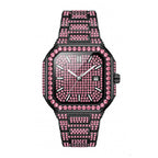 KDW KDW8801 Live Edition Men's Fully Iced Out Octagonal Quartz Watch - 42x46mm Black IPB Case Colored Diamond Dial 3H Date Window Metal Band Wristwatch