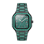 KDW KDW8801 Live Edition Men's Fully Iced Out Octagonal Quartz Watch - 42x46mm Black IPB Case Colored Diamond Dial 3H Date Window Metal Band Wristwatch