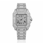 KDW KDW1872 Live Edition Men's Square Iced-Out Santos Quartz Watch - 40x52mm Full Crystal Case Roman Numeral Dial 3H Date Metal Band Wristwatch