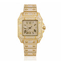 KDW KDW1872 Live Edition Men's Square Iced-Out Santos Quartz Watch - 40x52mm Full Crystal Case Roman Numeral Dial 3H Date Metal Band Wristwatch