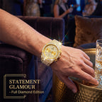 KDW KDW1972 Live Edition Men's Iced-Out Hip-Hop Quartz Watch - 43mm Full Crystal Bezel & Bracelet Multi-Subdial Date Metal Wristwatch