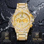 KDW KDW1972 Live Edition Men's Iced-Out Hip-Hop Quartz Watch - 43mm Full Crystal Bezel & Bracelet Multi-Subdial Date Metal Wristwatch