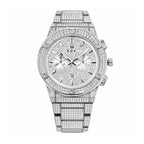 KDW KDW1972 Live Edition Men's Iced-Out Hip-Hop Quartz Watch - 43mm Full Crystal Bezel & Bracelet Multi-Subdial Date Metal Wristwatch