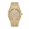 KDW KDW2148 Live Edition Men's Luxury Iced-Out Diamond Quartz Watch - 44mm Octagonal Bezel 3ATM Waterproof 3 O'Clock Date Full Pave Stainless Steel Link Bracelet Wristwatch