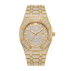 KDW KDW2148 Live Edition Men's Luxury Iced-Out Diamond Quartz Watch - 44mm Octagonal Bezel 3ATM Waterproof 3 O'Clock Date Full Pave Stainless Steel Link Bracelet Wristwatch