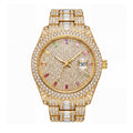 KDW KDW2316 Live Edition Men's Luxury Iced-Out Diamond Quartz Watch - 43mm Rainbow Indices 3ATM Waterproof Cyclops Date Full Pave Stainless Steel Link Bracelet Wristwatch