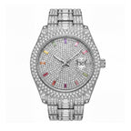 KDW KDW2316 Live Edition Men's Luxury Iced-Out Diamond Quartz Watch - 43mm Rainbow Indices 3ATM Waterproof Cyclops Date Full Pave Stainless Steel Link Bracelet Wristwatch