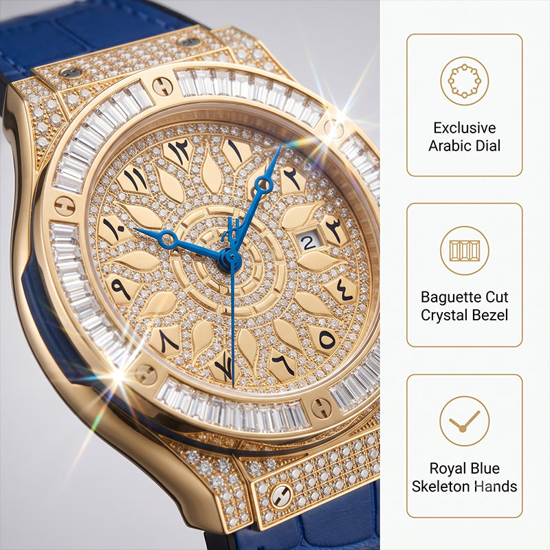 KDW KDW2369 Live Edition Men's Iced Out Eastern Arabic Quartz Watch - 42mm Case Baguette Bezel Pave Dial 3H Date Silicone Strap Wristwatch