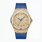 KDW KDW2369 Live Edition Men's Iced Out Eastern Arabic Quartz Watch - 42mm Case Baguette Bezel Pave Dial 3H Date Silicone Strap Wristwatch
