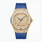 KDW KDW2369 Live Edition Men's Iced Out Eastern Arabic Quartz Watch - 42mm Case Baguette Bezel Pave Dial 3H Date Silicone Strap Wristwatch