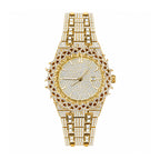 KDW KDW2427 Live Edition Men's Iced Out Watch - Luxury Spiked Starburst Bezel Pave Dial Baguette Crystals 3H Date Heavy Metal Band Hiphop Wristwatch