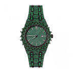 KDW KDW2427 Live Edition Men's Iced Out Watch - Luxury Spiked Starburst Bezel Pave Dial Baguette Crystals 3H Date Heavy Metal Band Hiphop Wristwatch