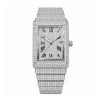 KDW KDW8315L Quartz Watch - Live Edition Women's Luxury 46mm Full Iced-Out Crystal Pavé Square Case Roman Numeral Day-Date Luminous Hands Fully Encrusted Link Bracelet Wristwatch
