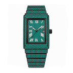 KDW KDW8315L Quartz Watch - Live Edition Women's Luxury 46mm Full Iced-Out Crystal Pavé Square Case Roman Numeral Day-Date Luminous Hands Fully Encrusted Link Bracelet Wristwatch