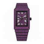 KDW KDW8315L Quartz Watch - Live Edition Women's Luxury 46mm Full Iced-Out Crystal Pavé Square Case Roman Numeral Day-Date Luminous Hands Fully Encrusted Link Bracelet Wristwatch