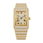 KDW KDW8315L Quartz Watch - Live Edition Women's Luxury 46mm Full Iced-Out Crystal Pavé Square Case Roman Numeral Day-Date Luminous Hands Fully Encrusted Link Bracelet Wristwatch