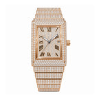 KDW KDW8315L Quartz Watch - Live Edition Women's Luxury 46mm Full Iced-Out Crystal Pavé Square Case Roman Numeral Day-Date Luminous Hands Fully Encrusted Link Bracelet Wristwatch