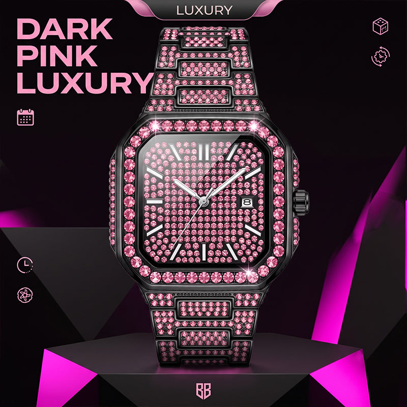 KDW KDW8801 Live Edition Men's Fully Iced Out Octagonal Quartz Watch - 42x46mm Black IPB Case Colored Diamond Dial 3H Date Window Metal Band Wristwatch