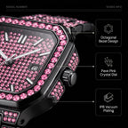 KDW KDW8801 Live Edition Men's Fully Iced Out Octagonal Quartz Watch - 42x46mm Black IPB Case Colored Diamond Dial 3H Date Window Metal Band Wristwatch