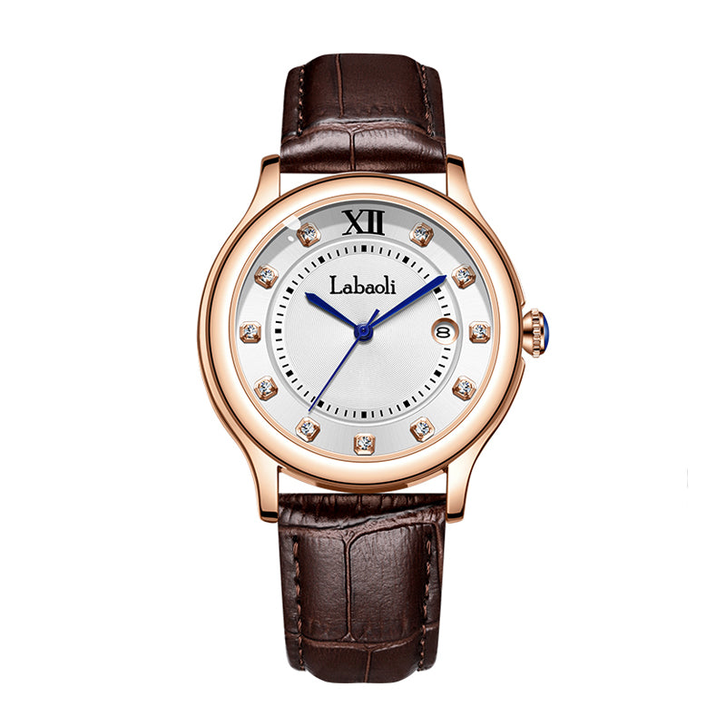 Labaoli LA388G Quartz Watch - Live Edition Men's Elegant Calendar Crystal Marker Genuine Leather Strap Wristwatch