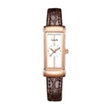Labaoli LA426 Live Edition Women's Vintage Tank Quartz Watch - 16x39mm Rose Gold Case White Minimalist Dial Brown Leather Strap Wristwatch
