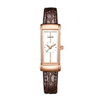 Labaoli LA426 Live Edition Women's Vintage Tank Quartz Watch - 16x39mm Rose Gold Case White Minimalist Dial Brown Leather Strap Wristwatch
