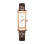 Labaoli LA426 Live Edition Women's Vintage Tank Quartz Watch - 16x39mm Rose Gold Case White Minimalist Dial Brown Leather Strap Wristwatch