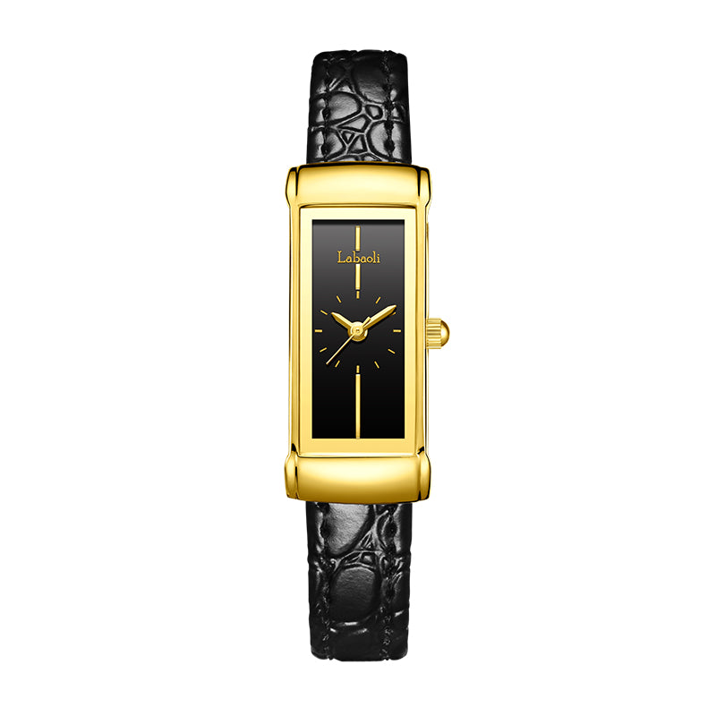 Labaoli LA426 Live Edition Women's Vintage Tank Quartz Watch - 16x39mm Rose Gold Case White Minimalist Dial Brown Leather Strap Wristwatch