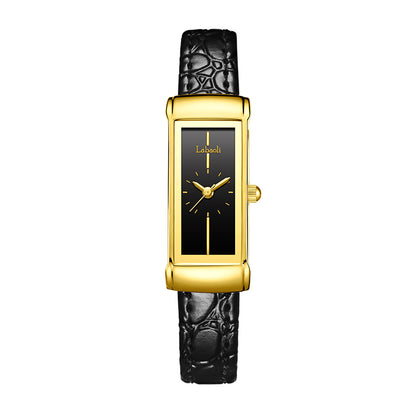 Labaoli LA426 Live Edition Women's Vintage Tank Quartz Watch - 16x39mm Rose Gold Case White Minimalist Dial Brown Leather Strap Wristwatch
