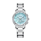 Labaoli LA559 Quartz Watch - Live Edition Women's Luxury 37mm Crystal-Encrusted Bezel Diamond-Cut Lens Chronograph Style Dial Slanted Date Two-Tone Link Bracelet Wristwatch
