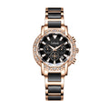 Labaoli LA559 Quartz Watch - Live Edition Women's Luxury 37mm Crystal-Encrusted Bezel Diamond-Cut Lens Chronograph Style Dial Slanted Date Two-Tone Link Bracelet Wristwatch
