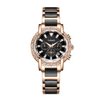 Labaoli LA559 Quartz Watch - Live Edition Women's Luxury 37mm Crystal-Encrusted Bezel Diamond-Cut Lens Chronograph Style Dial Slanted Date Two-Tone Link Bracelet Wristwatch