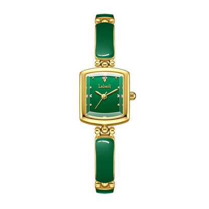 Labaoli LA653 Quartz Watch - Live Edition Women's Elegant 20mm Square Tonneau Case Faceted Diamond-Cut Glass Minimalist Crystal Dial Full IPG Gold Enamel Texture Bangle Bracelet Timepiece