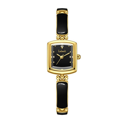 Labaoli LA653 Quartz Watch - Live Edition Women's Elegant 20mm Square Tonneau Case Faceted Diamond-Cut Glass Minimalist Crystal Dial Full IPG Gold Enamel Texture Bangle Bracelet Timepiece