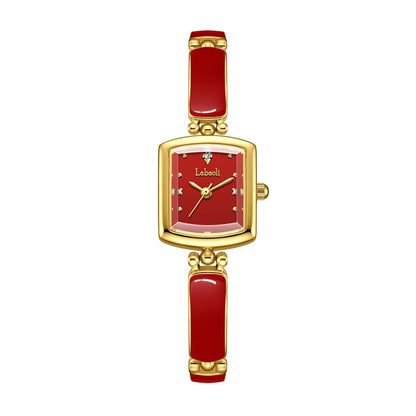 Labaoli LA653 Quartz Watch - Live Edition Women's Elegant 20mm Square Tonneau Case Faceted Diamond-Cut Glass Minimalist Crystal Dial Full IPG Gold Enamel Texture Bangle Bracelet Timepiece