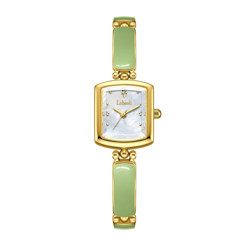 Labaoli LA653 Quartz Watch - Live Edition Women's Elegant 20mm Square Tonneau Case Faceted Diamond-Cut Glass Minimalist Crystal Dial Full IPG Gold Enamel Texture Bangle Bracelet Timepiece