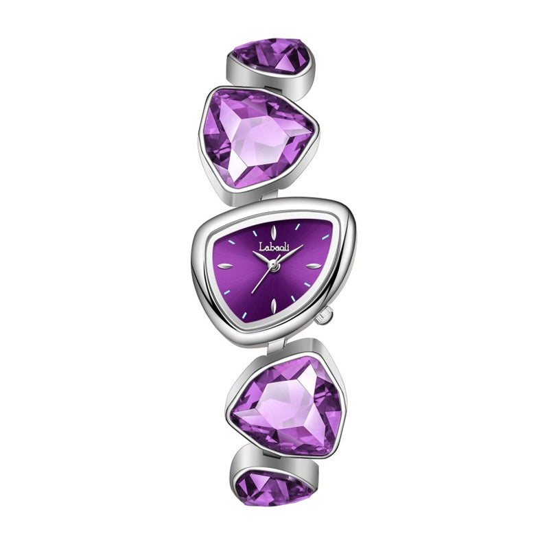Labaoli LA682 Quartz Watch - Live Edition Women's Avant-Garde 27mm Asymmetric Case Irregular Cobblestone Faceted Gemstone Link Jewelry Bracelet Timepiece
