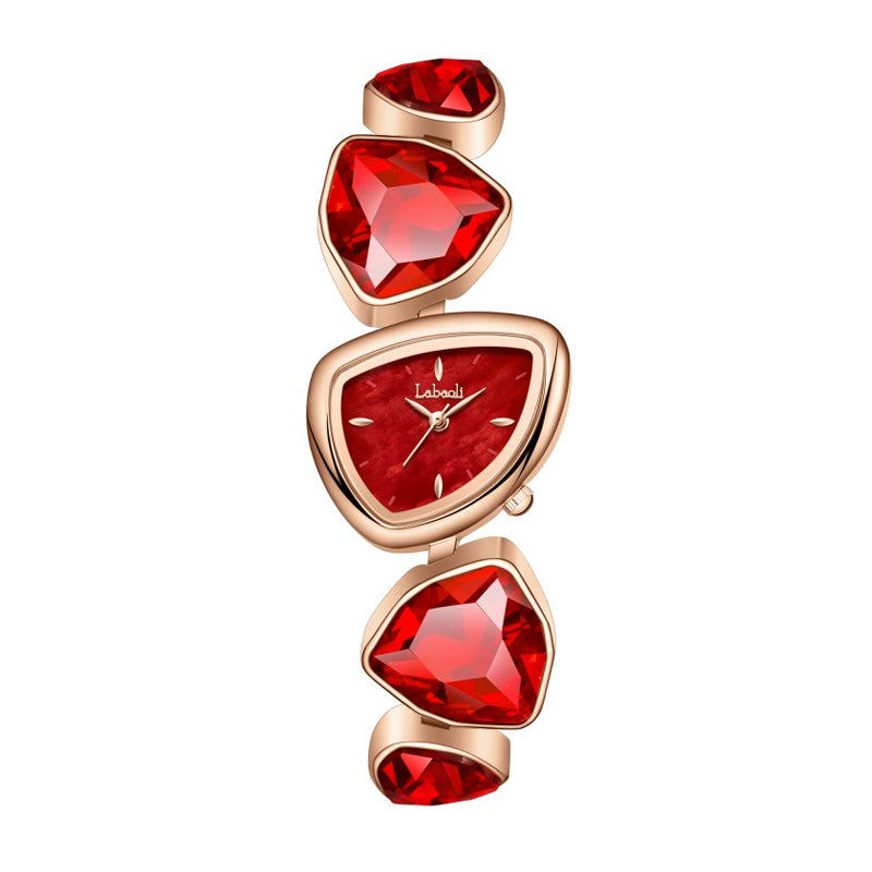 Labaoli LA682 Quartz Watch - Live Edition Women's Avant-Garde 27mm Asymmetric Case Irregular Cobblestone Faceted Gemstone Link Jewelry Bracelet Timepiece