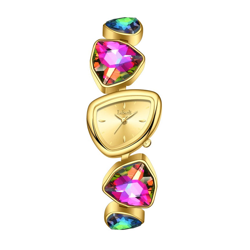 Labaoli LA682 Quartz Watch - Live Edition Women's Avant-Garde 27mm Asymmetric Case Irregular Cobblestone Faceted Gemstone Link Jewelry Bracelet Timepiece