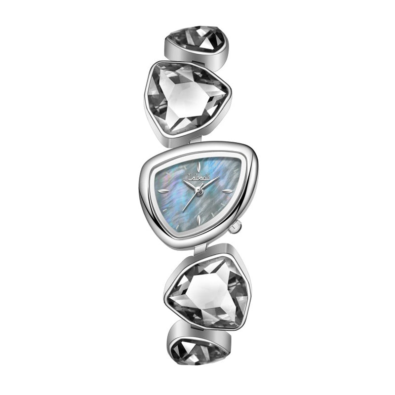 Labaoli LA682 Quartz Watch - Live Edition Women's Avant-Garde 27mm Asymmetric Case Irregular Cobblestone Faceted Gemstone Link Jewelry Bracelet Timepiece