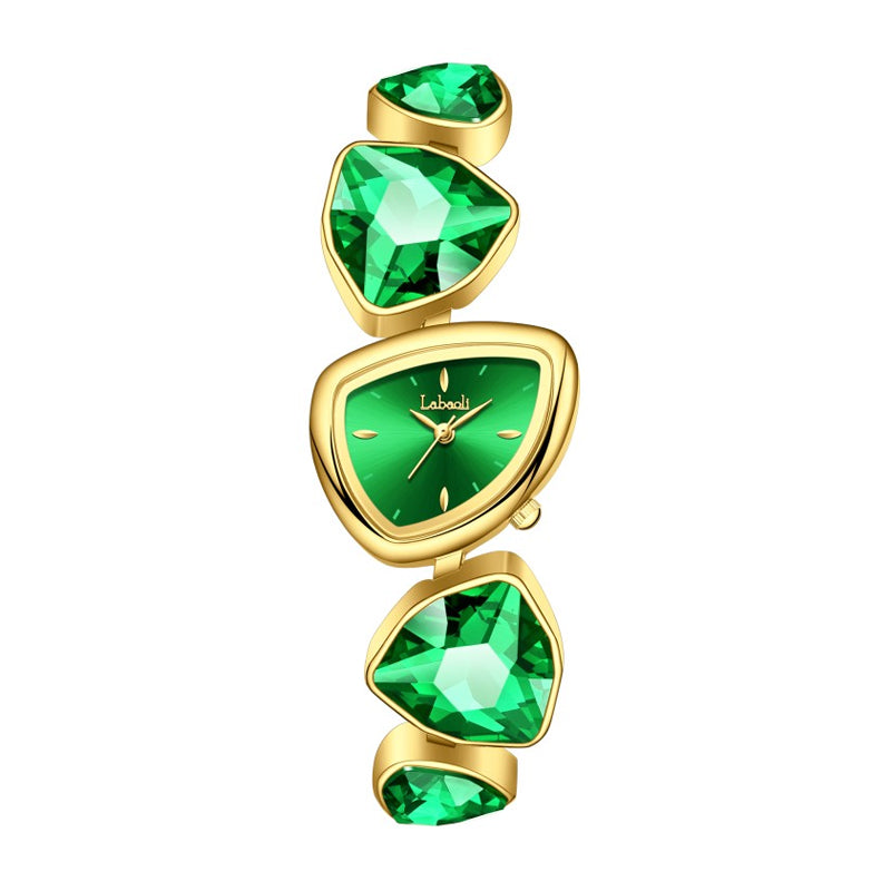 Labaoli LA682 Quartz Watch - Live Edition Women's Avant-Garde 27mm Asymmetric Case Irregular Cobblestone Faceted Gemstone Link Jewelry Bracelet Timepiece