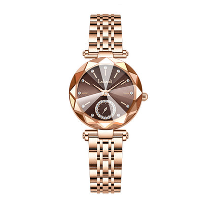 Labaoli LA729 Quartz Watch - Live Edition Women's Luxury Diamond-Cut Glass Crystal Faceted Dial Luminous Hands Crystal 6H Small Seconds Rose Gold Steel Link Bracelet Wristwatch