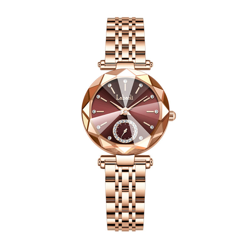 Labaoli LA729 Quartz Watch - Live Edition Women's Luxury Diamond-Cut Glass Crystal Faceted Dial Luminous Hands Crystal 6H Small Seconds Rose Gold Steel Link Bracelet Wristwatch
