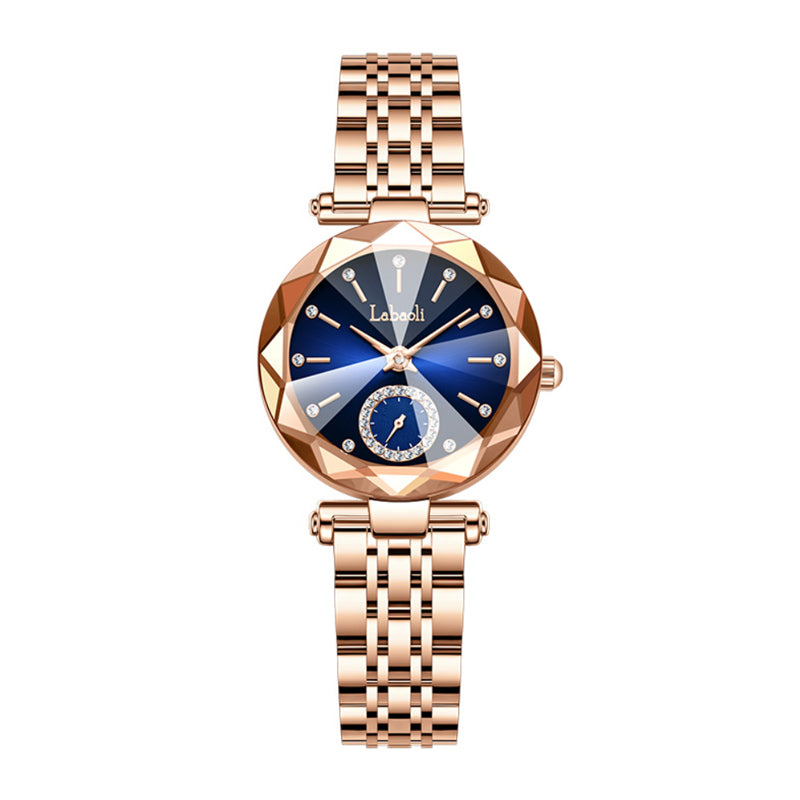 Labaoli LA729 Quartz Watch - Live Edition Women's Luxury Diamond-Cut Glass Crystal Faceted Dial Luminous Hands Crystal 6H Small Seconds Rose Gold Steel Link Bracelet Wristwatch