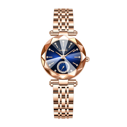 Labaoli LA729 Quartz Watch - Live Edition Women's Luxury Diamond-Cut Glass Crystal Faceted Dial Luminous Hands Crystal 6H Small Seconds Rose Gold Steel Link Bracelet Wristwatch
