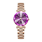 Labaoli LA729 Quartz Watch - Live Edition Women's Luxury Diamond-Cut Glass Crystal Faceted Dial Luminous Hands Crystal 6H Small Seconds Rose Gold Steel Link Bracelet Wristwatch