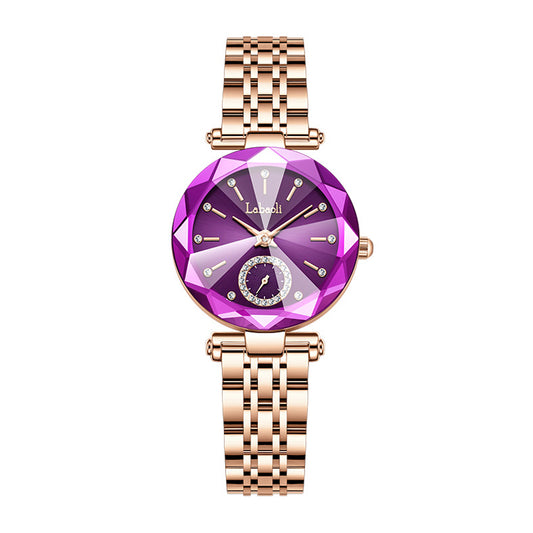 Labaoli LA729 Quartz Watch - Live Edition Women's Luxury Diamond-Cut Glass Crystal Faceted Dial Luminous Hands Crystal 6H Small Seconds Rose Gold Steel Link Bracelet Wristwatch