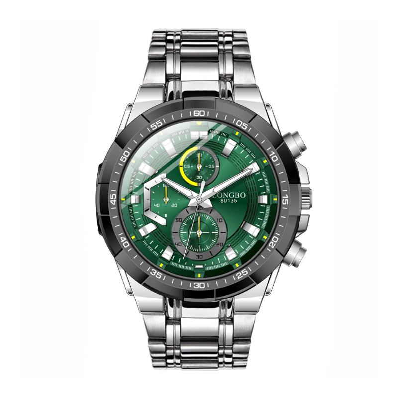 LONGBO LA80135G Live Edition Men's Sport Quartz Watch - 47mm Case Sporty Multi-Subdial Design Stainless Steel Bracelet Wristwatch