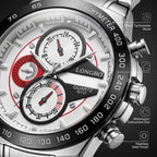 LONGBO LB80131 Live Edition Men's Tachymeter Racing Quartz Watch - 45mm Silver Case Decorative Subdials Metal Band Wristwatch