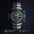 LONGBO LB80131 Live Edition Men's Tachymeter Racing Quartz Watch - 45mm Silver Case Decorative Subdials Metal Band Wristwatch